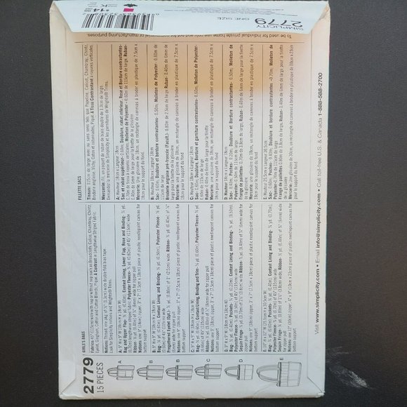 Simplicity 2779 Girls' Tote Bag Purse Gym Bag in 2 Sizes UNCUT Sewing Pattern - Picture 2 of 4